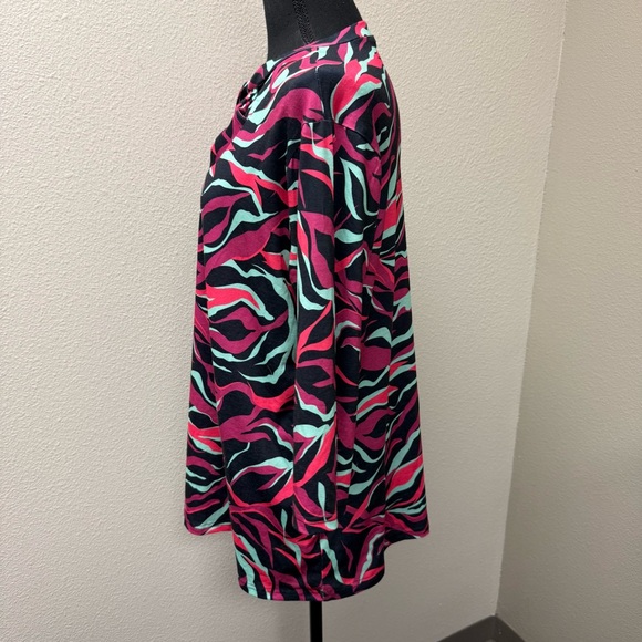 Southern Stitch Black Pink Print Keyhole Top Large Stretch Blouse - Picture 4 of 10